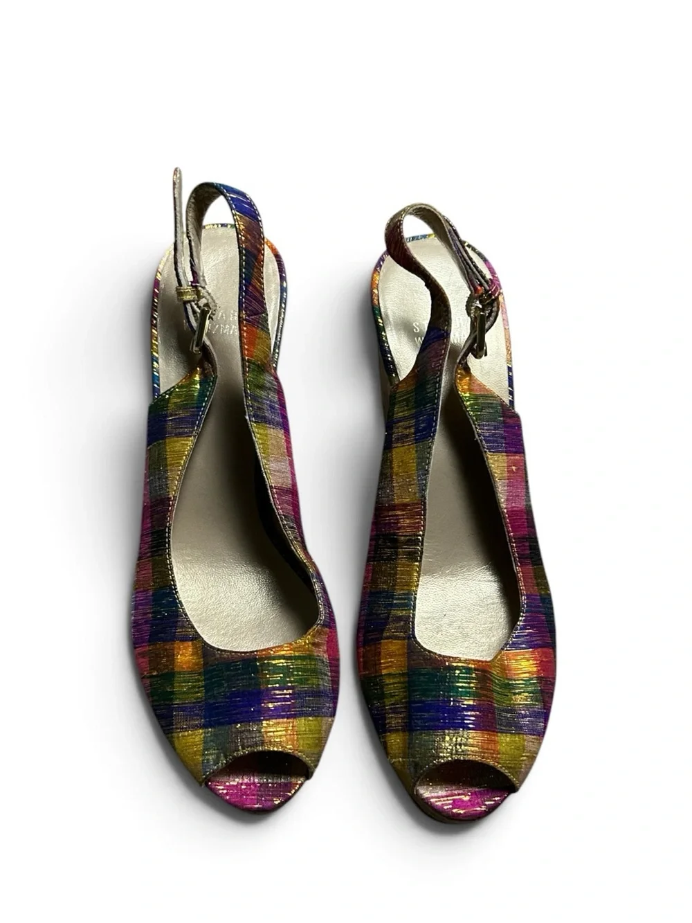 Stuart Weitzman Jean Metallic Slingback Wedge Sandals Multicolored Size 8M